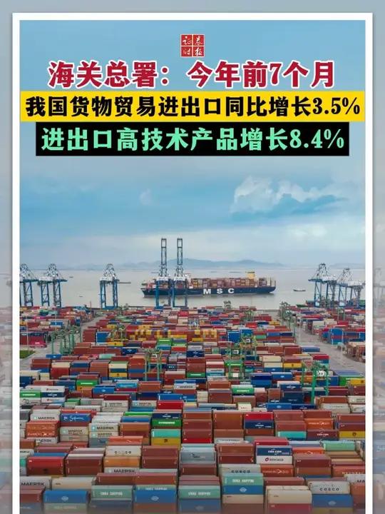 高新技術(shù)引領(lǐng)我國貨物貿(mào)易進(jìn)出口穩(wěn)步增長 前7個月同比增長3.5%
